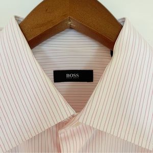 HUGO BOSS Pink Striped Dress Shirt Size 16 32/33